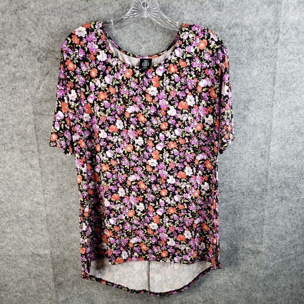 AGNES & DORA Hi Lo Tee Blouse Women' s Small Purple Orange Floral